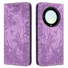 For Honor Magic6 Lite Retro Elephant Embossed Leather Phone Case(Purple) - 1