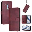 For Fujitsu Arrows Be3 F-02L Line Splicing Buckle Retro Leather Phone Case(Wine Red) - 1