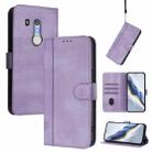 For Fujitsu Arrows Be3 F-02L Line Splicing Buckle Retro Leather Phone Case(Purple) - 1