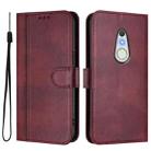 For Fujitsu Arrows Be4 F-41A Line Splicing Buckle Retro Leather Phone Case(Wine Red) - 2