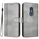 For Fujitsu Arrow Be4 Plus F-41B Line Splicing Buckle Retro Leather Phone Case(Grey) - 2