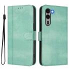 For Fujitsu Arrows We2 Plus F-51E Line Splicing Buckle Retro Leather Phone Case(Mint) - 2