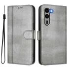 For Fujitsu Arrows We2 Plus F-51E Line Splicing Buckle Retro Leather Phone Case(Grey) - 2