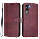 For Fujitsu Arrows We2 Plus F-51E Line Splicing Buckle Retro Leather Phone Case(Wine Red) - 2