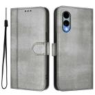 For Fujitsu Arrows We2 F-52E Line Splicing Buckle Retro Leather Phone Case(Grey) - 2