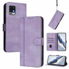 For Sharp Aquos Air / Aquos Zero6 Line Splicing Buckle Retro Leather Phone Case(Purple) - 1