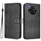 For Sharp Aquos R7 Line Splicing Buckle Retro Leather Phone Case(Black) - 2