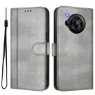 For Sharp Aquos R7 Line Splicing Buckle Retro Leather Phone Case(Grey) - 2