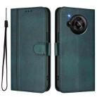 For Sharp Aquos R7 Line Splicing Buckle Retro Leather Phone Case(Dark Green) - 2