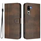 For Sharp Simple Sumaho 5 / A001SH Line Splicing Buckle Retro Leather Phone Case(Brown) - 2