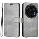 For Sharp Aquos R9 Pro Line Splicing Buckle Retro Leather Phone Case(Grey) - 2
