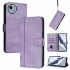 For Sharp Aquos wish4 Line Splicing Buckle Retro Leather Phone Case(Purple) - 1