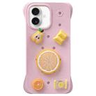 For iPhone 16 Solid Color Holes DIY Fruit PC Shockproof Phone Case(Pink) - 1