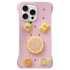 For iPhone 15 Pro Max Solid Color Holes DIY Fruit PC Shockproof Phone Case(Pink) - 1