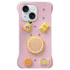 For iPhone 15 Solid Color Holes DIY Fruit PC Shockproof Phone Case(Pink) - 1