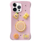For iPhone 14 Pro Solid Color Holes DIY Fruit PC Shockproof Phone Case(Pink) - 1