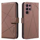 For Samsung Galaxy S21 Ultra 5G Geometric Pattern RFID Leather Phone Case(Brown) - 1