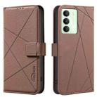 For Realme 14x 5G Geometric Pattern RFID Leather Phone Case(Brown) - 1