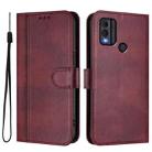 For Nokia C22 Line Splicing Buckle Retro Leather Phone Case(Wine Red) - 2