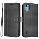For Nokia C12 Line Splicing Buckle Retro Leather Phone Case(Black) - 2