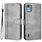 For Nokia C12 Line Splicing Buckle Retro Leather Phone Case(Grey) - 2