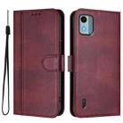 For Nokia C12 Line Splicing Buckle Retro Leather Phone Case(Wine Red) - 2