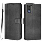 For Nokia C32 Line Splicing Buckle Retro Leather Phone Case(Black) - 2