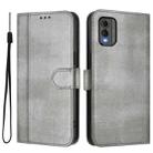For Nokia C32 Line Splicing Buckle Retro Leather Phone Case(Grey) - 2