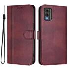 For Nokia C32 Line Splicing Buckle Retro Leather Phone Case(Wine Red) - 2