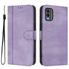 For Nokia C32 Line Splicing Buckle Retro Leather Phone Case(Purple) - 2