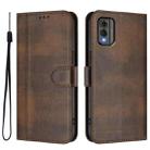 For Nokia C32 Line Splicing Buckle Retro Leather Phone Case(Brown) - 2