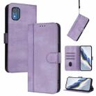 For Nokia C02 Line Splicing Buckle Retro Leather Phone Case(Purple) - 1