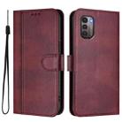 For Nokia G11 4G / G21 4G Line Splicing Buckle Retro Leather Phone Case(Wine Red) - 2