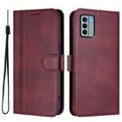 For Nokia G22 Line Splicing Buckle Retro Leather Phone Case(Wine Red) - 2