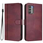 For Nokia G400 Line Splicing Buckle Retro Leather Phone Case(Wine Red) - 2