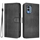 For Nokia X30 5G Line Splicing Buckle Retro Leather Phone Case(Black) - 2