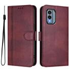 For Nokia X30 5G Line Splicing Buckle Retro Leather Phone Case(Wine Red) - 2