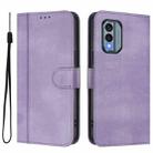 For Nokia X30 5G Line Splicing Buckle Retro Leather Phone Case(Purple) - 2