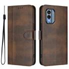 For Nokia X30 5G Line Splicing Buckle Retro Leather Phone Case(Brown) - 2