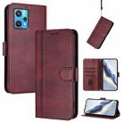 For Realme 9 Pro+ 5G / 9 4G Global Line Splicing Buckle Retro Leather Phone Case(Wine Red) - 1