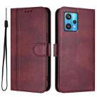 For Realme 9 Pro+ 5G / 9 4G Global Line Splicing Buckle Retro Leather Phone Case(Wine Red) - 2