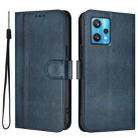 For Realme 9 Pro+ 5G / 9 4G Global Line Splicing Buckle Retro Leather Phone Case(Dark Blue) - 2