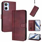 For Realme 10 4G Global Line Splicing Buckle Retro Leather Phone Case(Wine Red) - 1