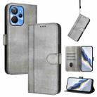 For Realme 10T 5G / 10s 5G / 9i 5G Indian Line Splicing Buckle Retro Leather Phone Case(Grey) - 1