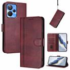 For Realme 10T 5G / 10s 5G / 9i 5G Indian Line Splicing Buckle Retro Leather Phone Case(Wine Red) - 1