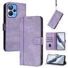 For Realme 10T 5G / 10s 5G / 9i 5G Indian Line Splicing Buckle Retro Leather Phone Case(Purple) - 1