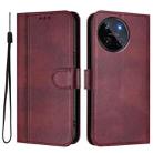 For Realme 11 4G Global Line Splicing Buckle Retro Leather Phone Case(Wine Red) - 2