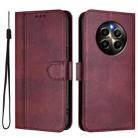 For Realme 12 Pro 5G / 12 Pro+ 5G Global Line Splicing Buckle Retro Leather Phone Case(Wine Red) - 2