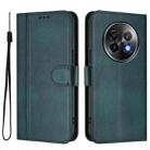 For Realme 13+ 5G Global Line Splicing Buckle Retro Leather Phone Case(Dark Green) - 2