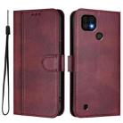 For Realme C20 / C11 2021 / C21 Line Splicing Buckle Retro Leather Phone Case(Wine Red) - 2